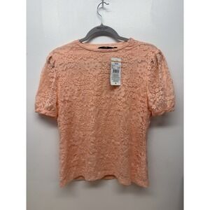 Fig Womens Medium 92cm Top Lined Lace Front Short Sleeve Pullover Peach #12